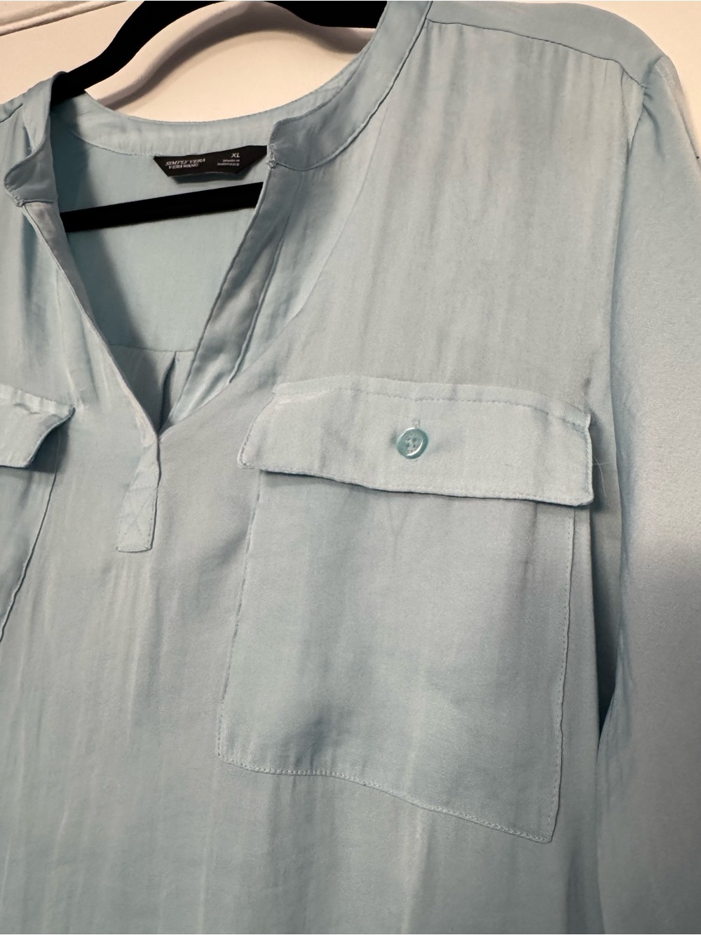 Simply Vera Vera Wang Light Blue V-Neck Utility Blouse - Picture 2 of 5